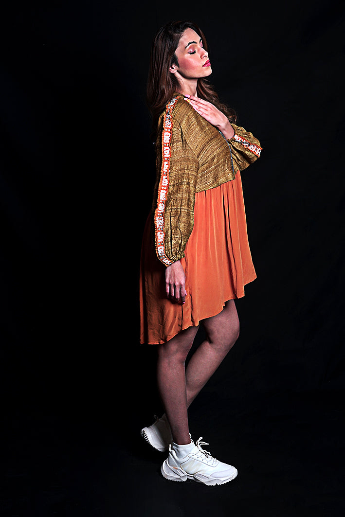 SEESA - Golden Brown And Sundial Tussar Dress