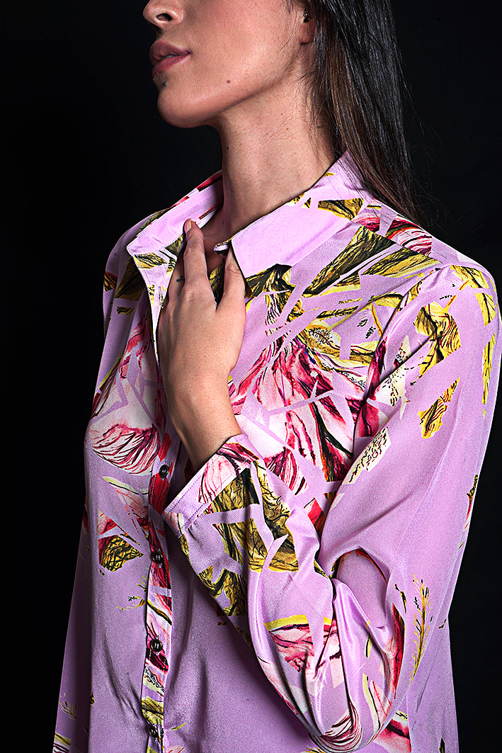 SEESA- Purple Rose Floral Printed Shirt