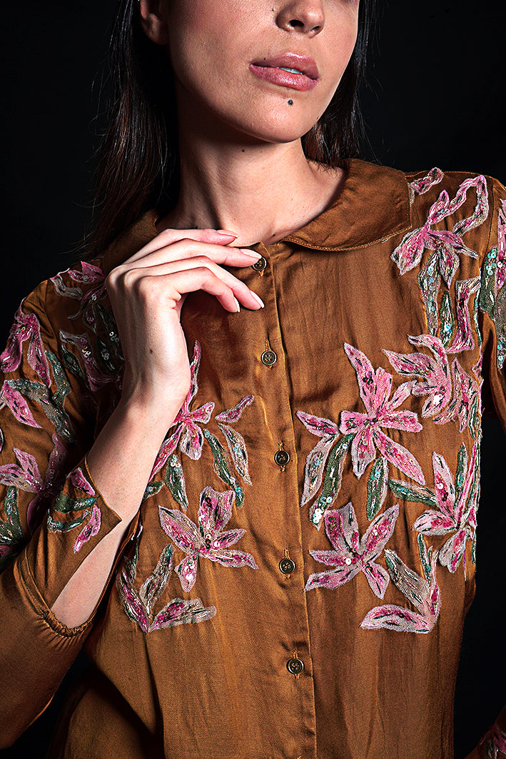 SEESA - Golden Brown Top With Embroidery