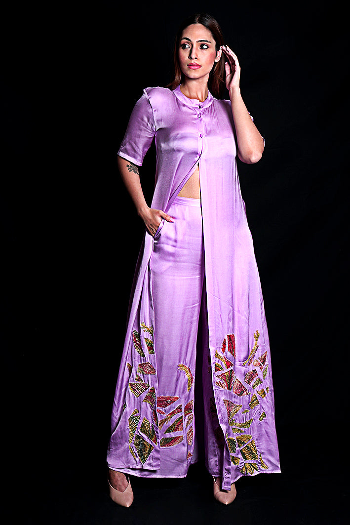 SEESA- Purple Rose Embroidered Trousers