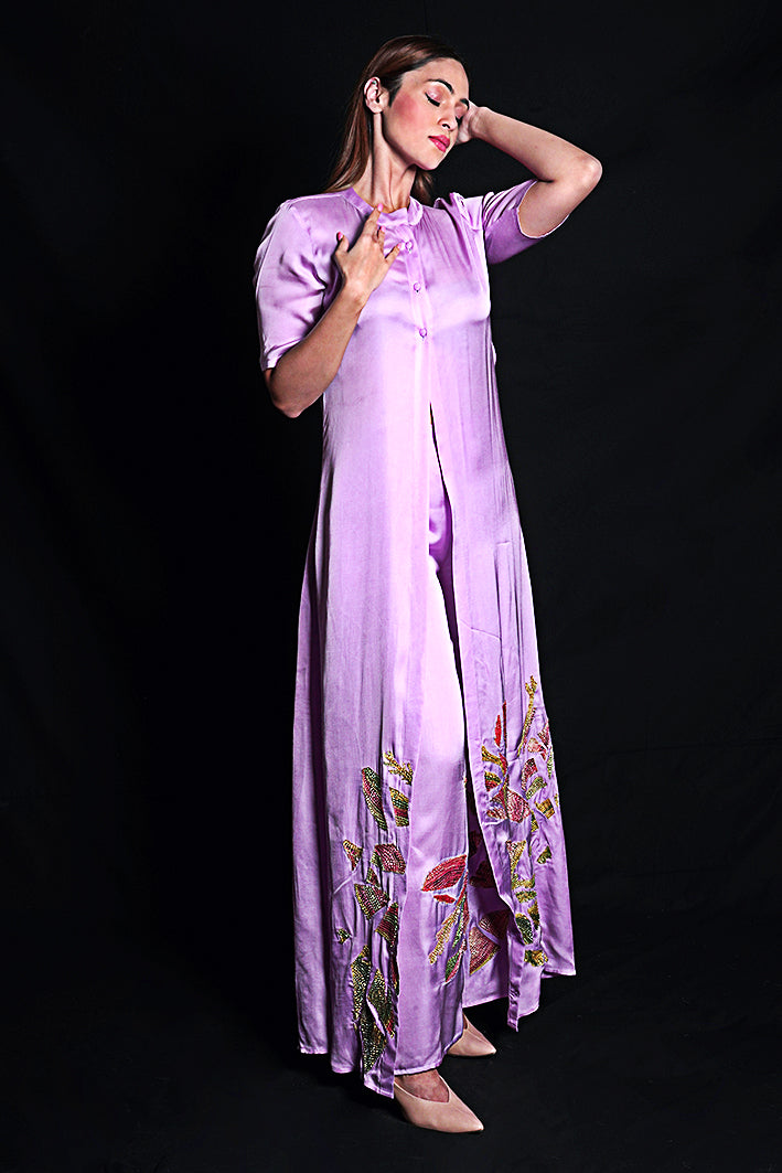 SEESA- Purple Rose Embroidered Trousers