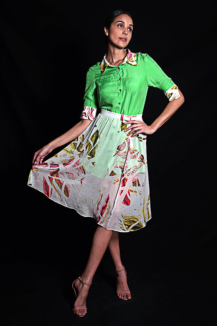 SEESA - Absinthe Green Dress With Floral Highlights
