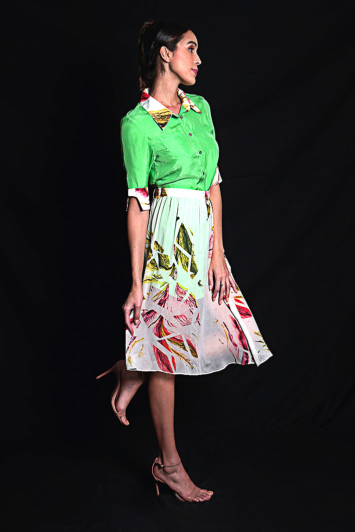 SEESA - Absinthe Green Dress With Floral Highlights