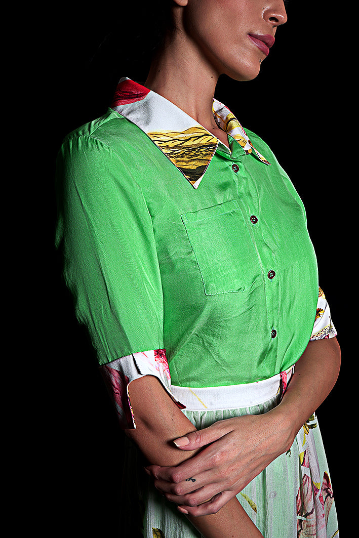 SEESA - Absinthe Green Dress With Floral Highlights