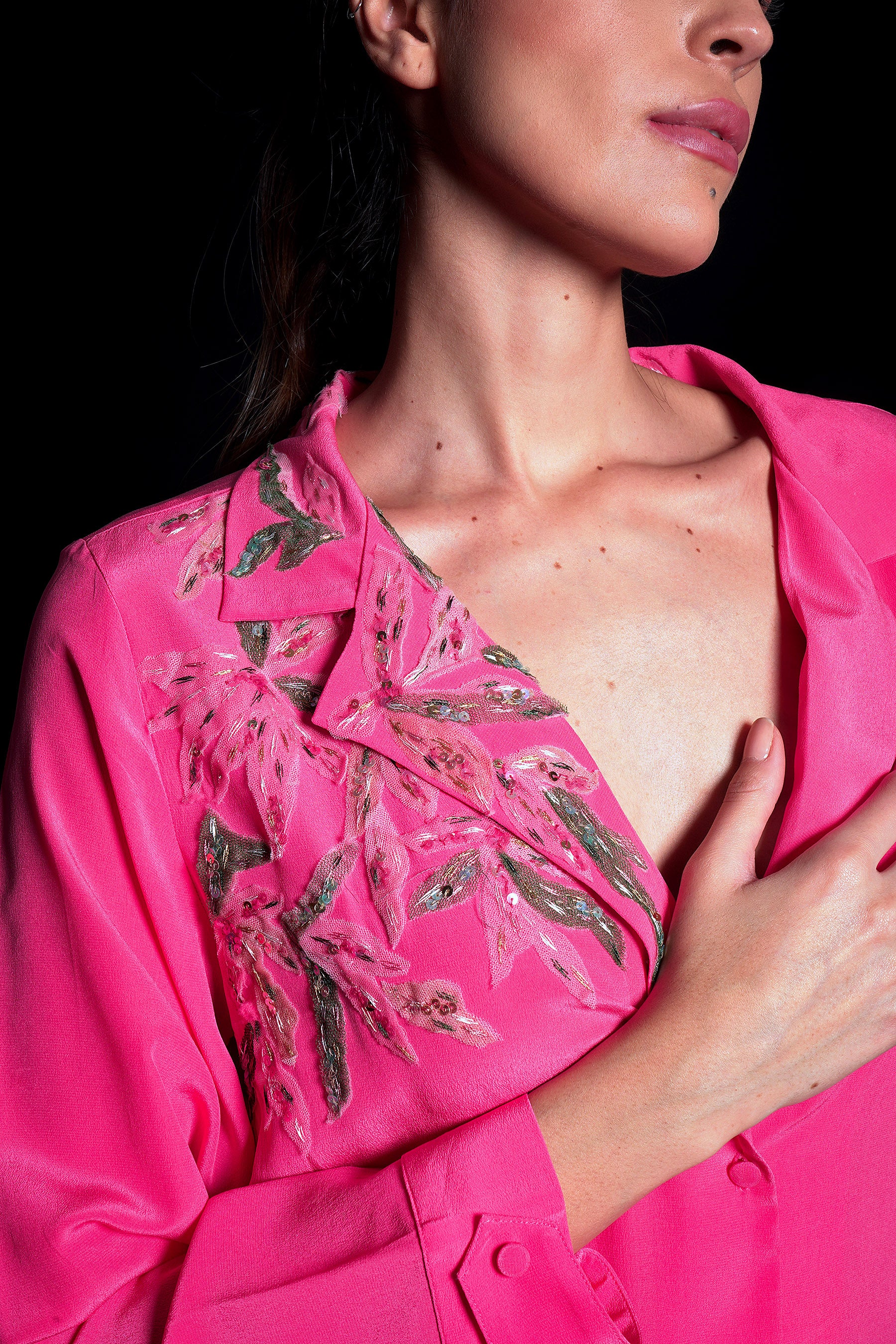 SEESA - Tea Rose Dress With Applique Embroidery