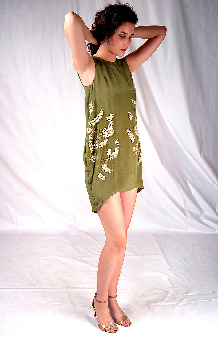 SEESA - Green aloe dress with embroidery details
