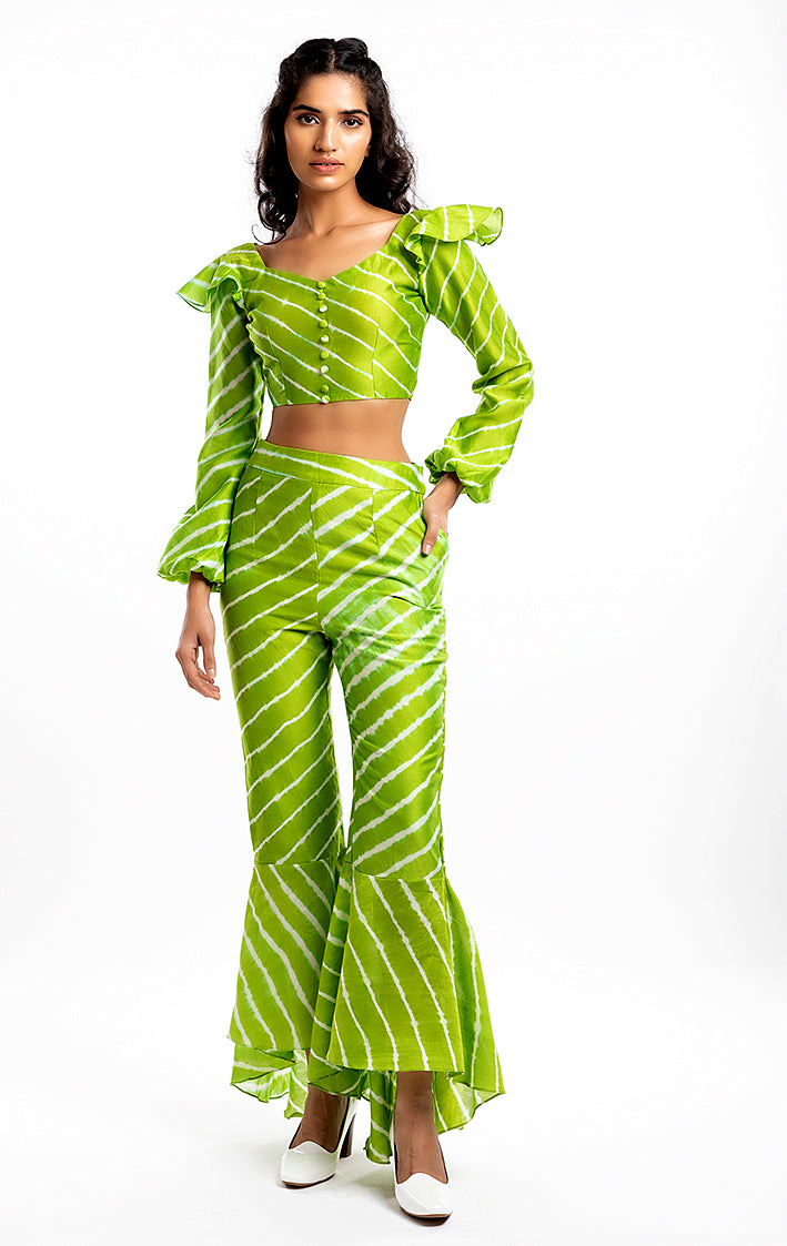 THE HOUSE OF ARA - High-Low Flare Trousers / Green