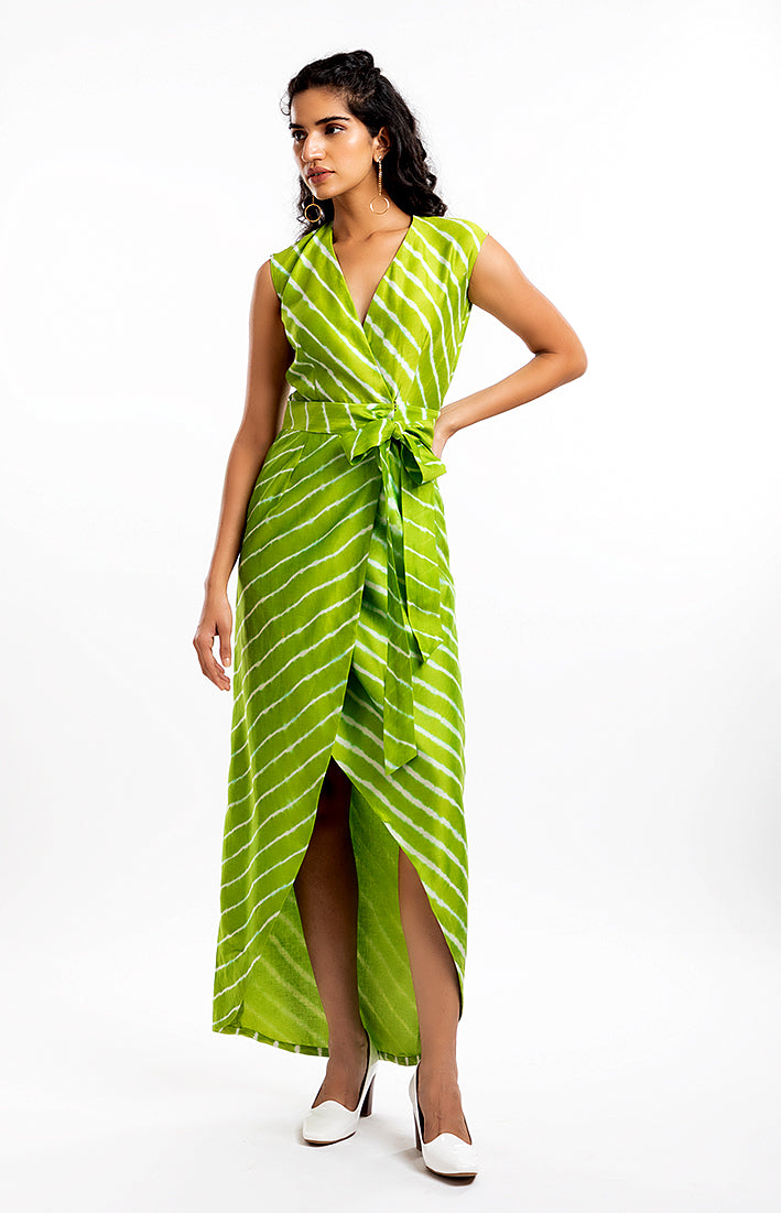 THE HOUSE OF ARA -Overlapped Belted Dress / Green