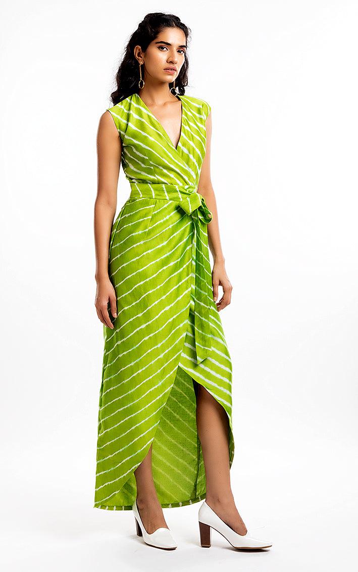 THE HOUSE OF ARA -Overlapped Belted Dress / Green