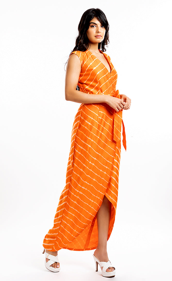THE HOUSE OF ARA -Overlapped Belted Dress / Orange