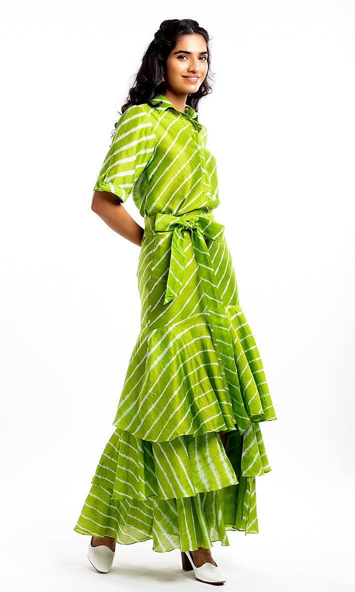THE HOUSE OF ARA -Tiered Ruffled Skirt / Green