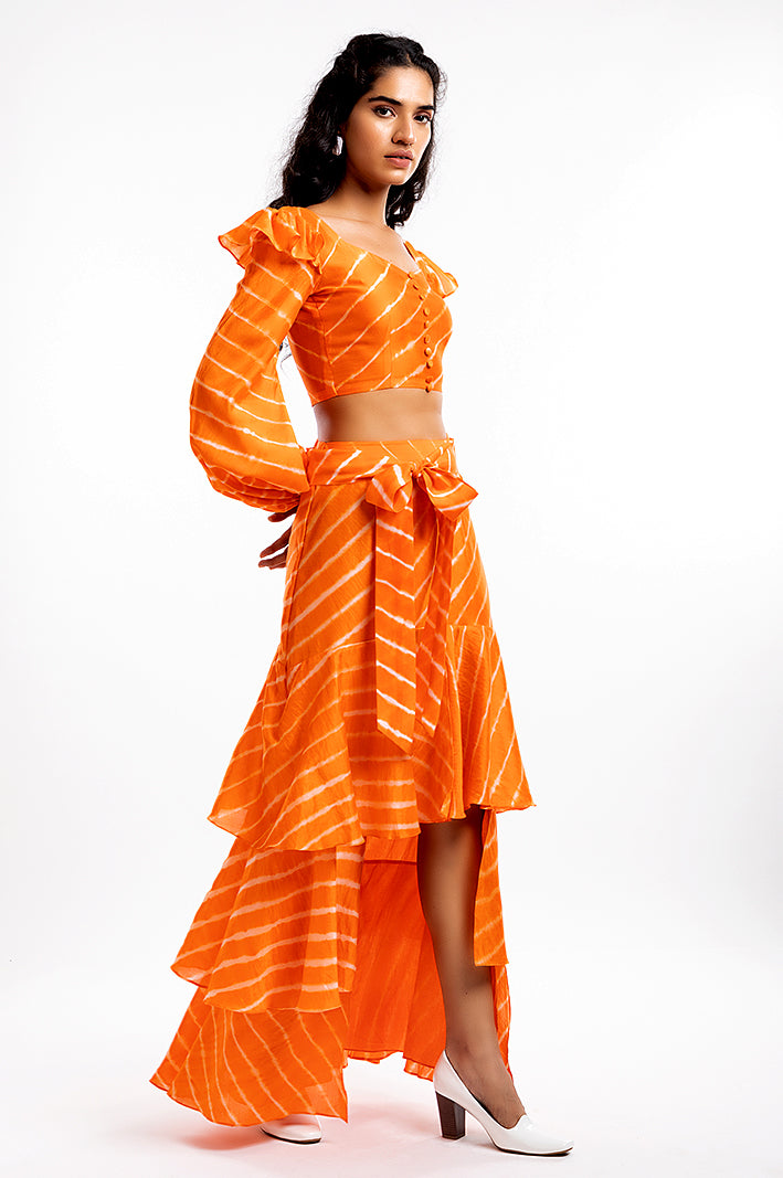 THE HOUSE OF ARA -Tiered Ruffled Skirt / Orange