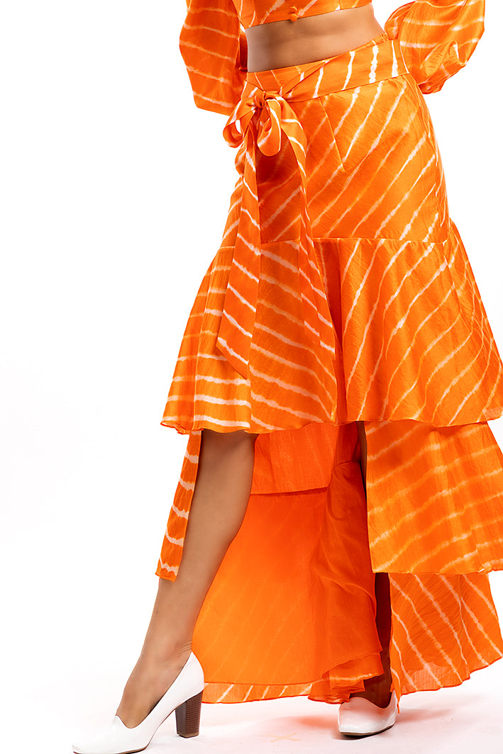 THE HOUSE OF ARA -Tiered Ruffled Skirt / Orange