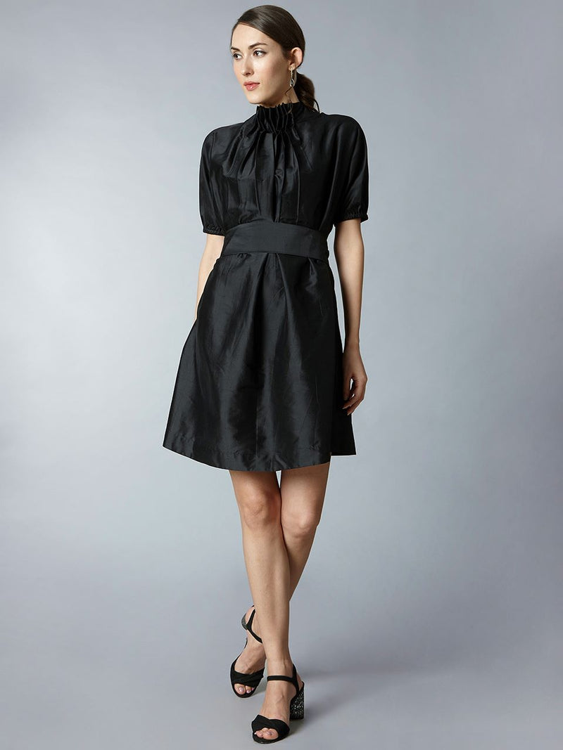 TARA AND I -High neck pleated silk dress