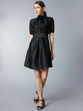 TARA AND I -High neck pleated silk dress