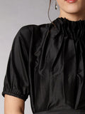 TARA AND I -High neck pleated silk dress