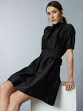 TARA AND I -High neck pleated silk dress