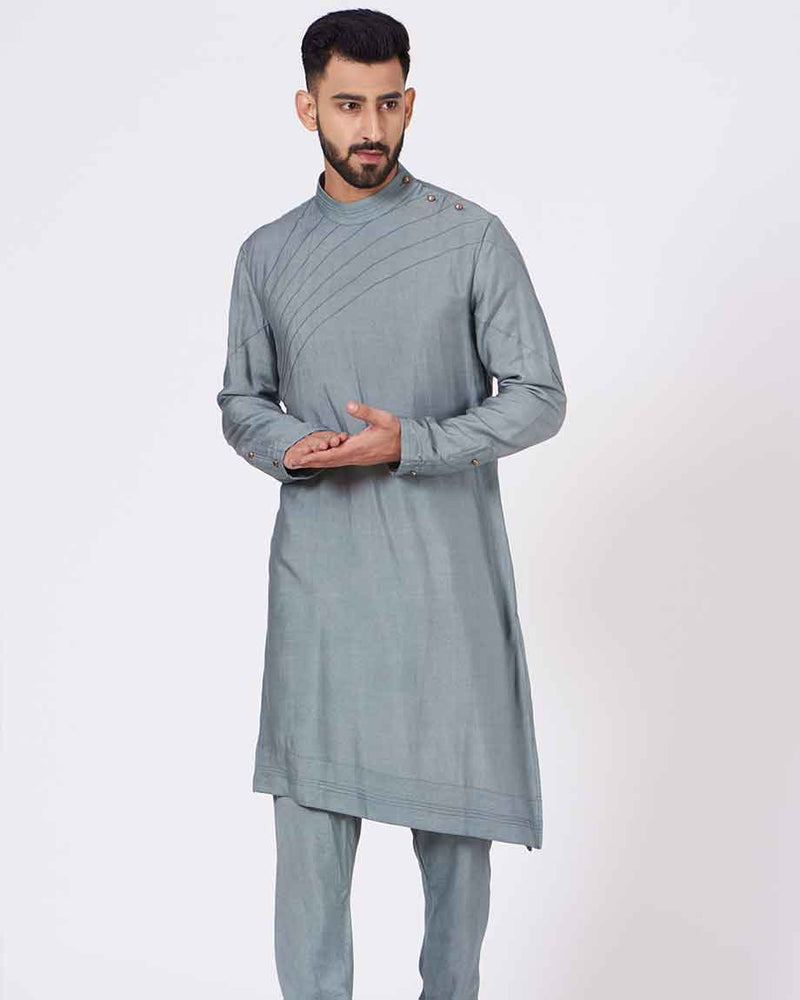 JATIN MALIK Chateau Grey Shoulder buttoned Kurta set