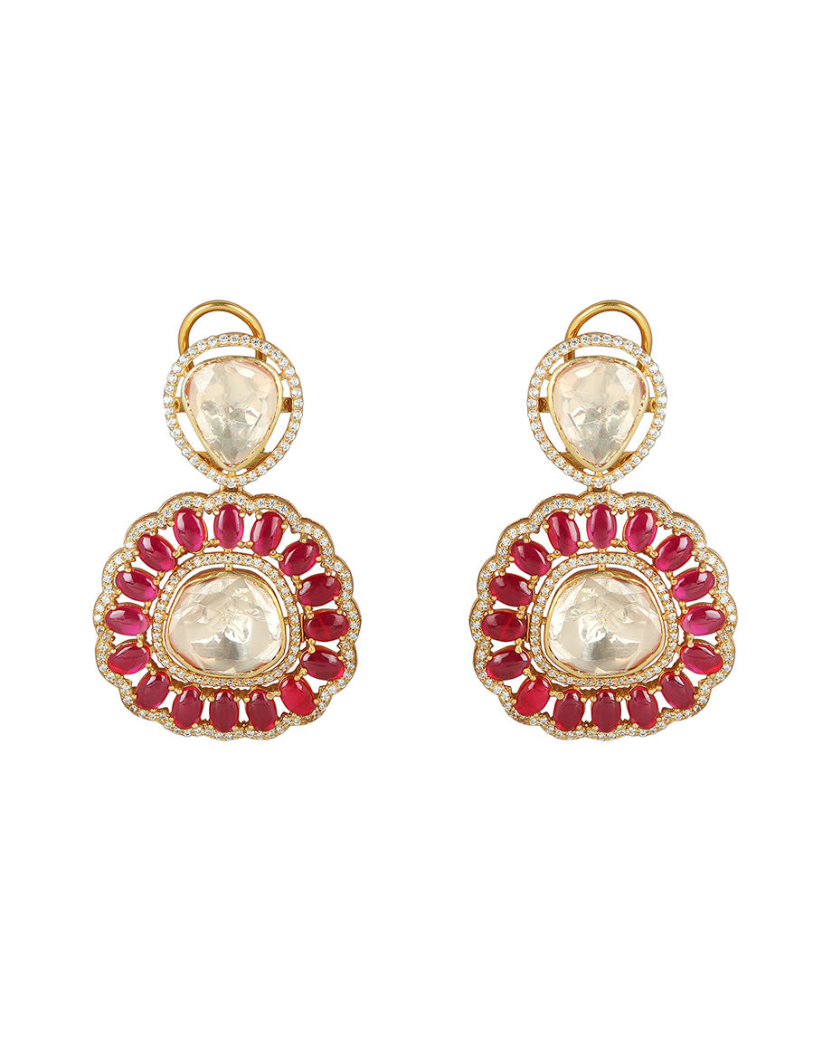 SICA JEWELLERY Moissanite Polki Ruby Drop Earrings