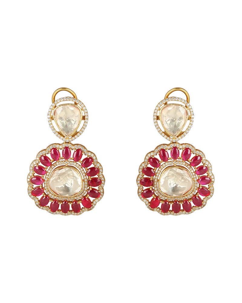 SICA JEWELLERY Moissanite Polki Ruby Drop Earrings