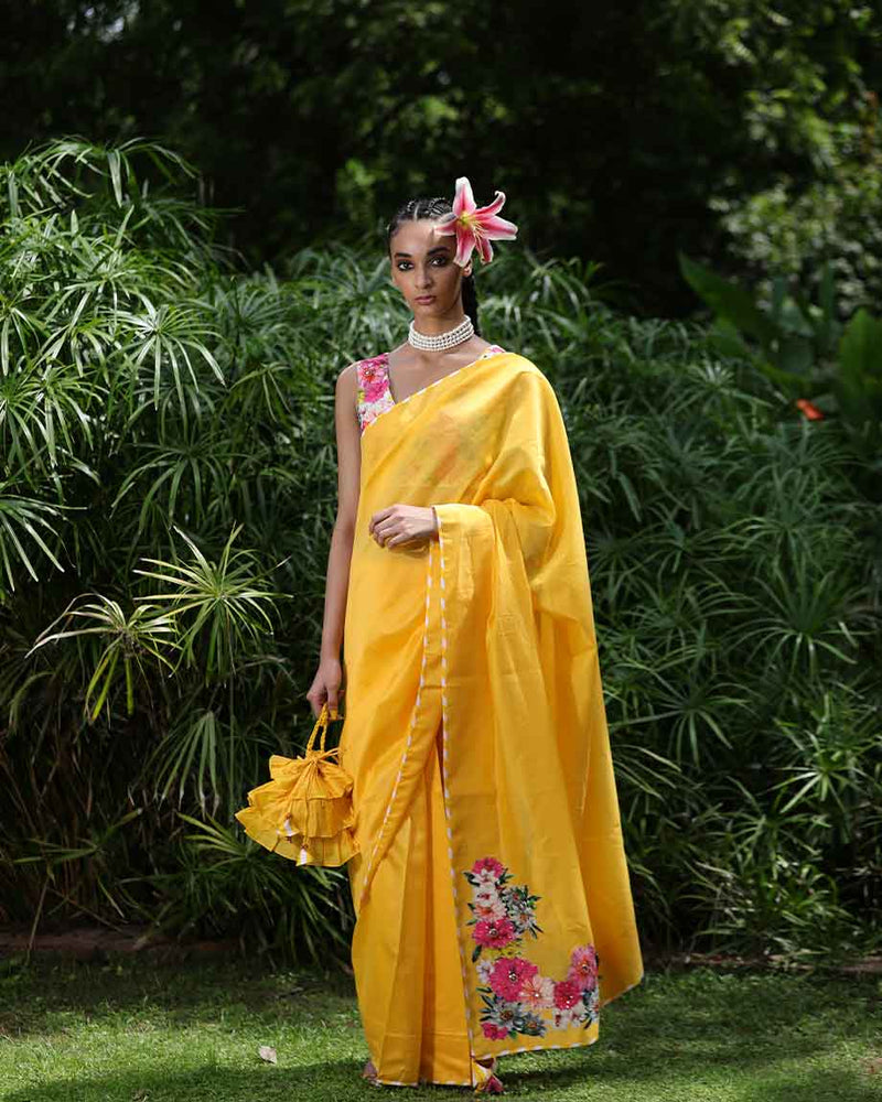 NIKASHA Pitambari yellow chanderi saree