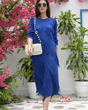 TASUVURE Electric Blue Frollic Fringe Groovy Dress