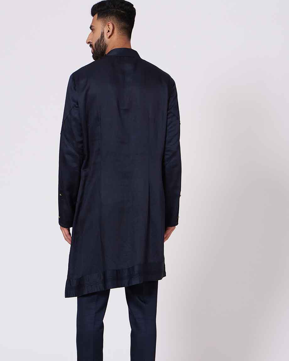JATIN MALIK Midnight Blue Shoulder buttoned Kurta set