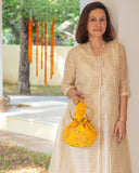AMYRA Yellow Floral Creeper Potli Bag