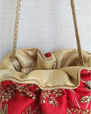 AMYRA Red Embroidered Pearl Potli Bag