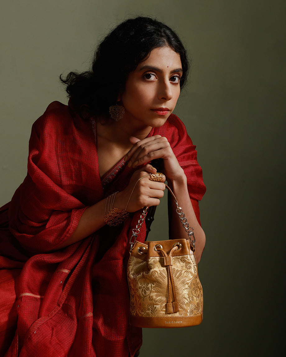 Imperial Gold Brocade Bombay Bucket by TAN AND LOOM