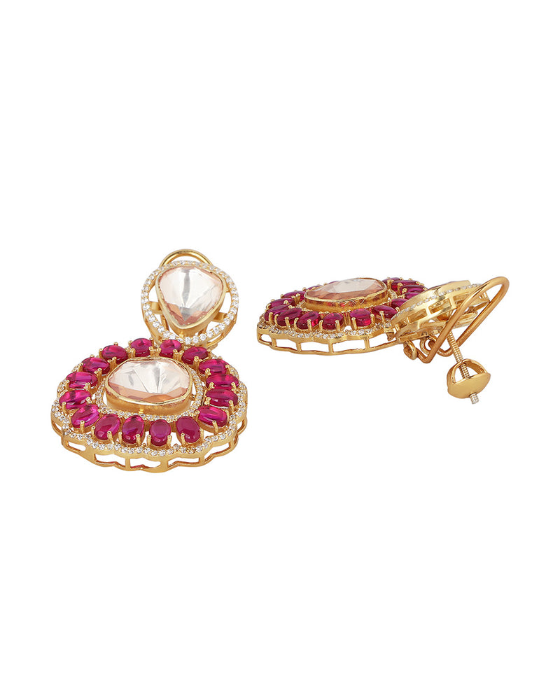 SICA JEWELLERY Moissanite Polki Ruby Drop Earrings