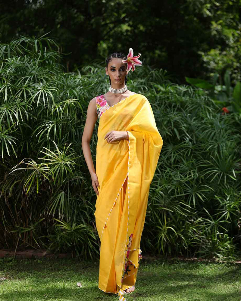 NIKASHA Pitambari yellow chanderi saree