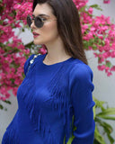 TASUVURE Electric Blue Frollic Fringe Groovy Dress