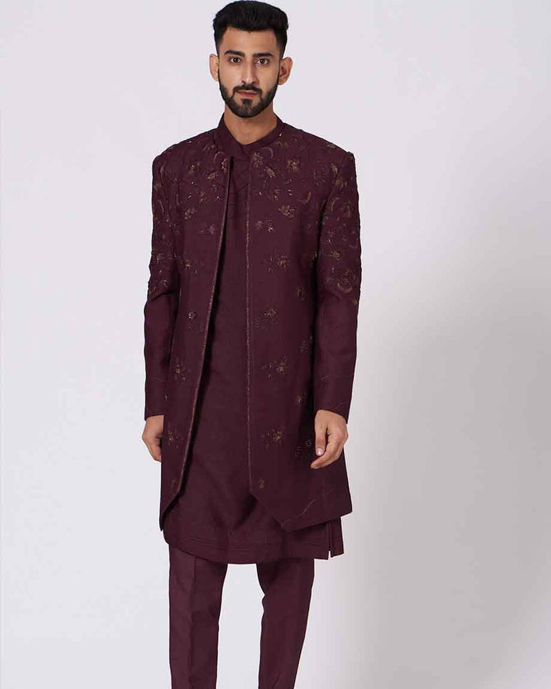 JATIN MALIK Cherry Wine kurta set