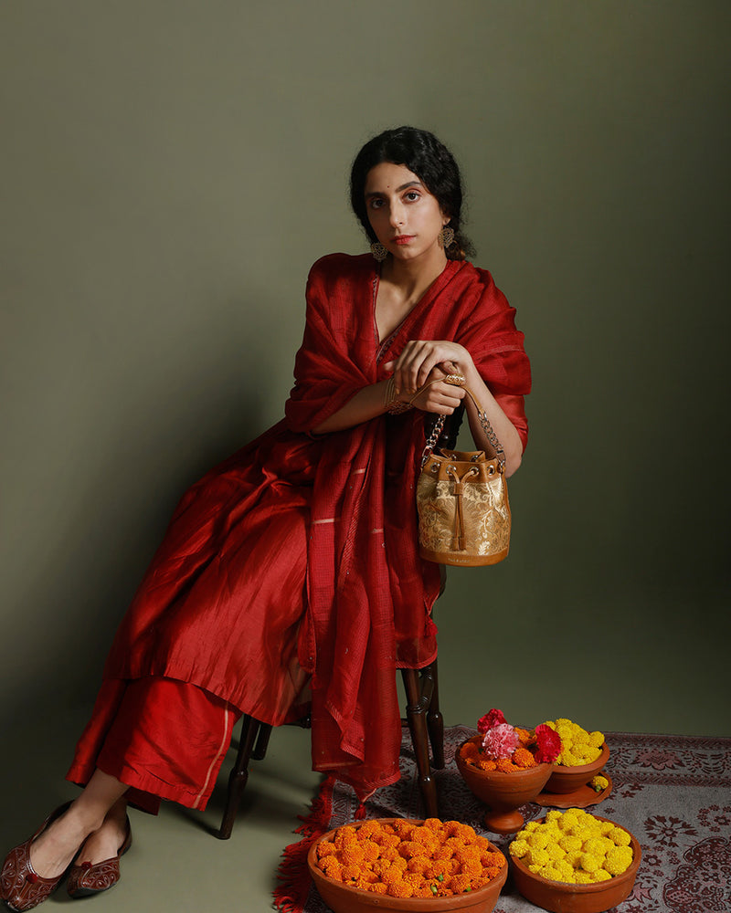 Imperial Gold Brocade Bombay Bucket by TAN AND LOOM