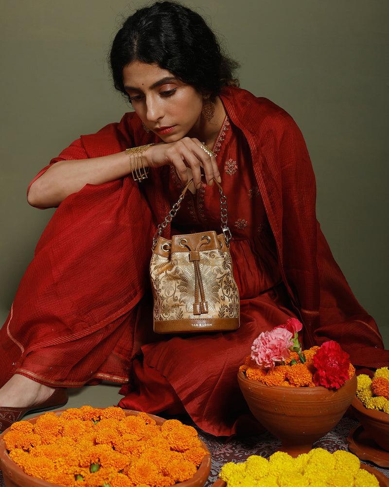 Imperial Gold Brocade Bombay Bucket by TAN AND LOOM