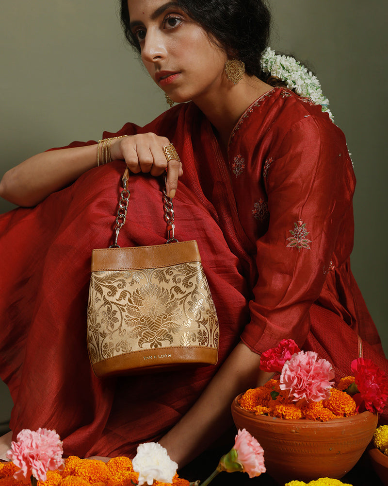 Imperial Gold Brocade Rani Batua by TAN AND LOOM