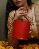 TAN AND LOOM Bridal Red Leather Barrel Potli