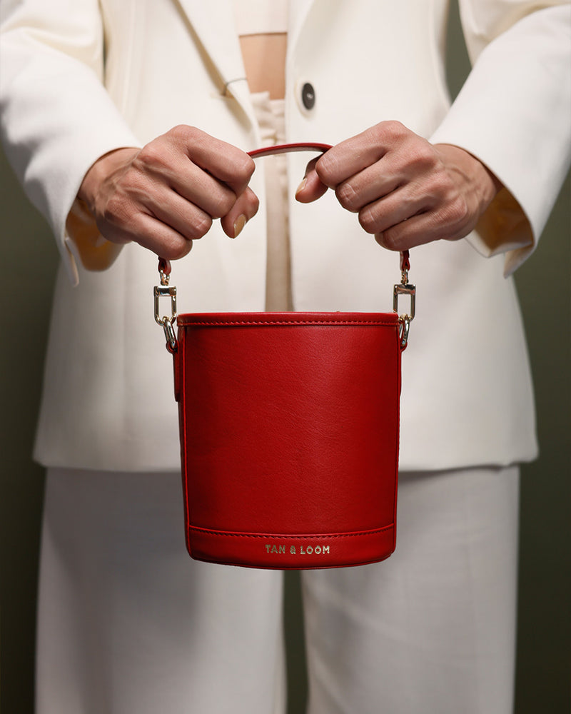 Bridal Red Leather Barrel Potli by TAN AND LOOM