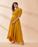 Party dress Mustard Angel Sleeve Gown by AAKAAR