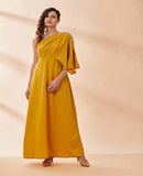 Mustard Pearl Moss Drape Dress by AAKAAR