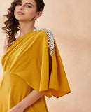Mustard Pearl Moss Drape Dress by AAKAAR