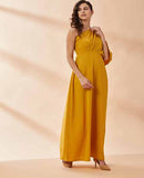Mustard Pearl Moss Drape Dress by AAKAAR