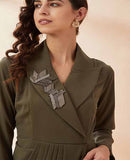 Olive notch drape dress BY AAKAAR