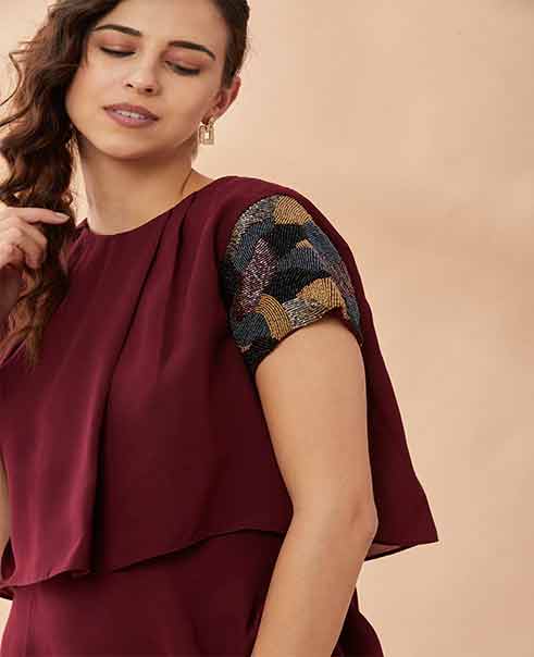 AAKAAR Wine crystal drape dress