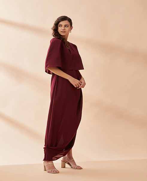 AAKAAR Wine crystal drape dress