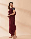 AAKAAR Wine crystal drape dress