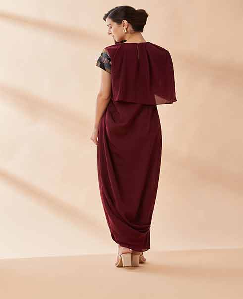 AAKAAR Wine crystal drape dress