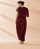 AAKAAR Wine crystal drape dress