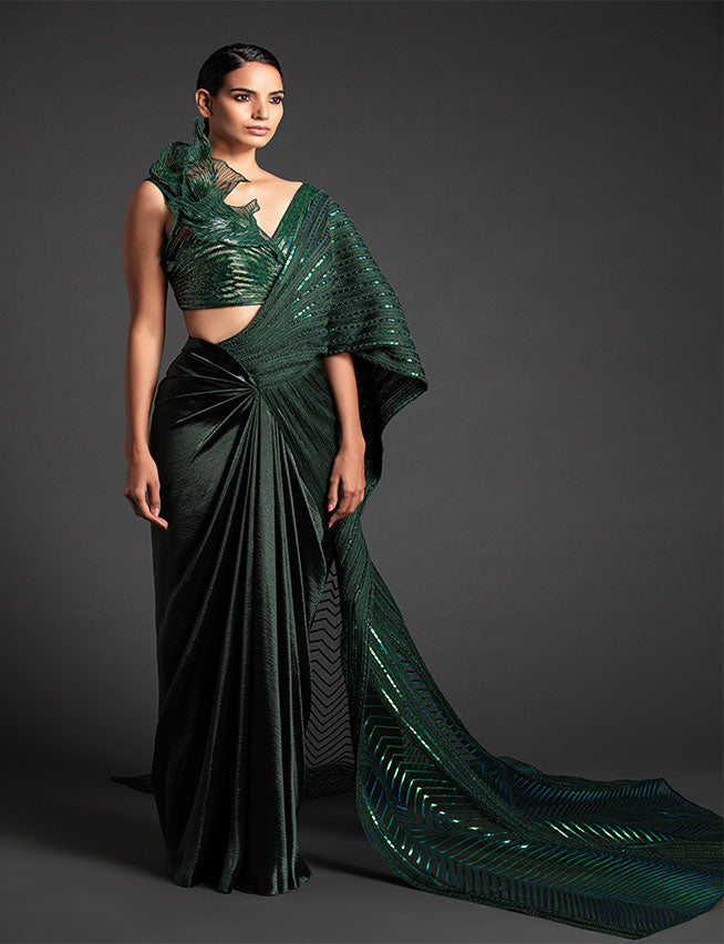 Emerald Drape saree by AMIT AGARWAL